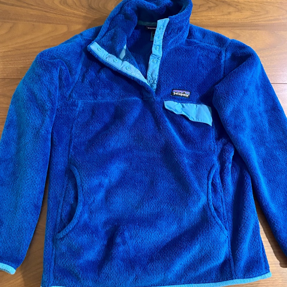 Patagonia Blue Fleece Snap-T Pullover with Light Blue Trim